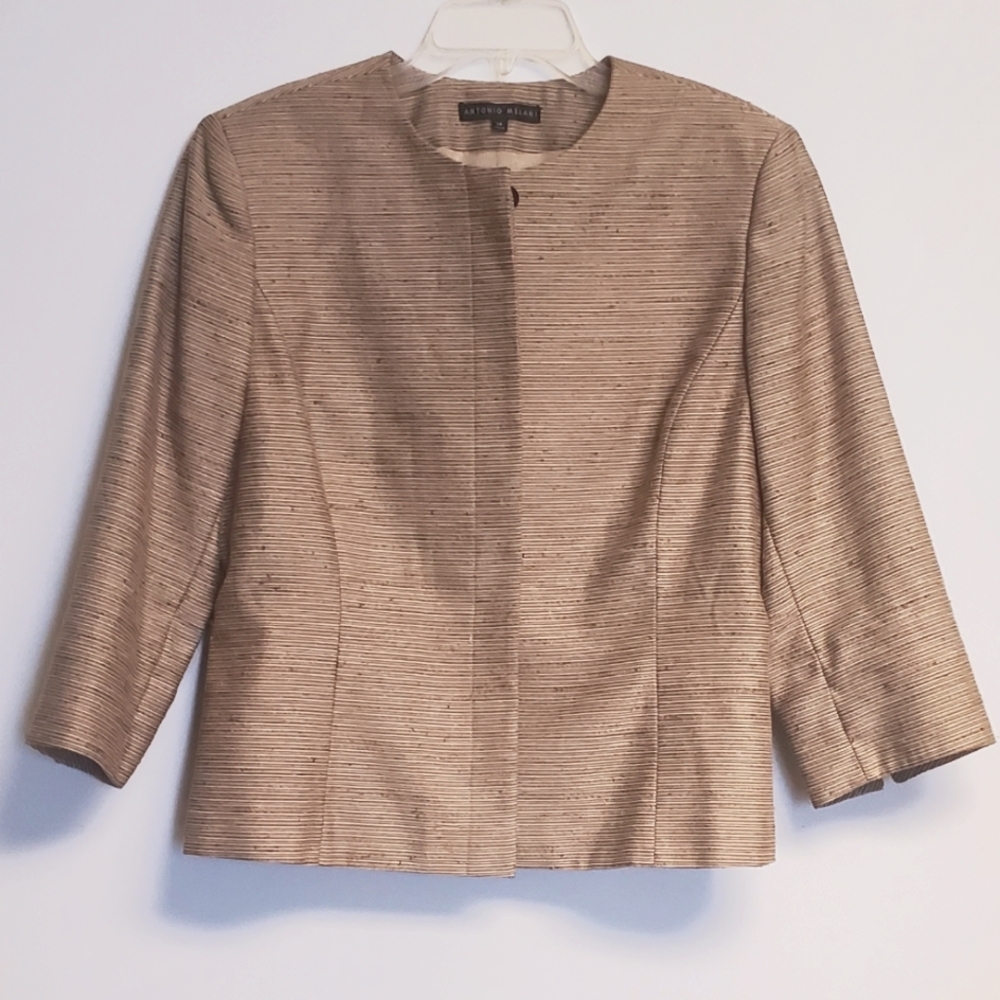 ANTONIO MELANI Tan 3/4 Sleeve Blazer Jacket Size 14